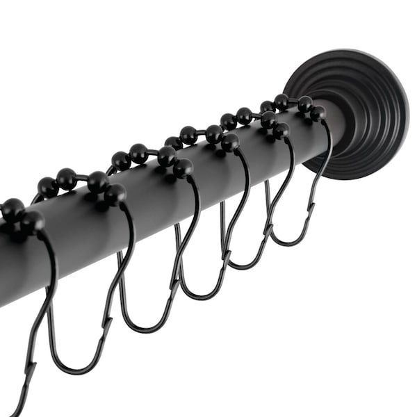 Kingston Brass 6072 Stainless Steel Adjustable Tension Shower Curtain Rod with Rings, Matte Black SCC2710 - main